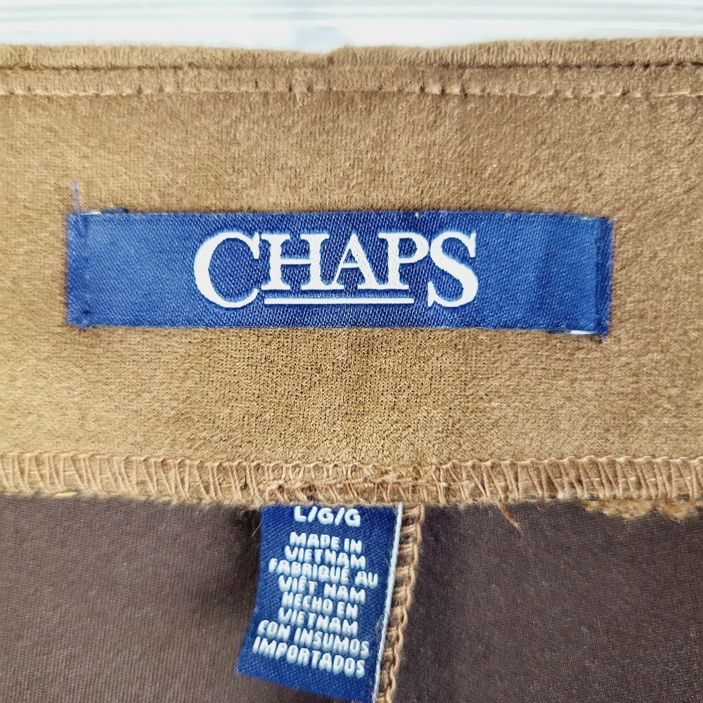 Chaps Pants Women's L Brown Suede Side Zip Stretch Tapered Leg Mid-Rise - Picture 7 of 7